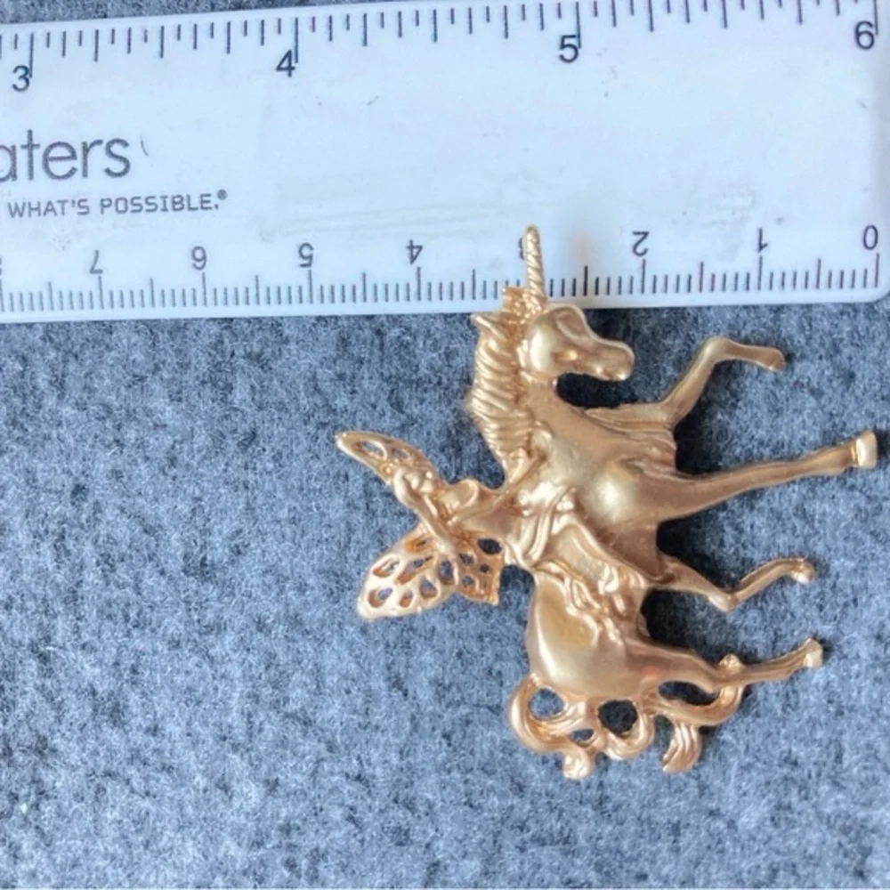 Gold Fairy Unicorn Brooch Pin | Vintage‎ Style Fantasy Jewelry, Matte Finish new